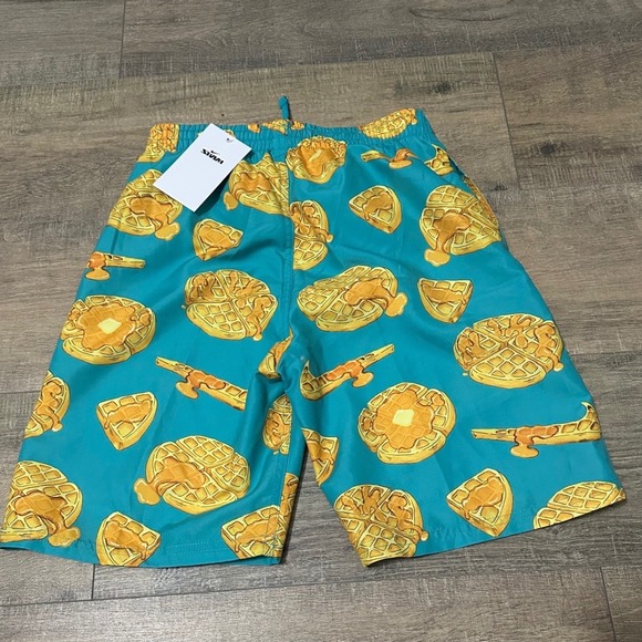 Nike Kids Boys Swim Trunks Size L Blue Waffle Print Elastic Waist - Picture 4 of 10